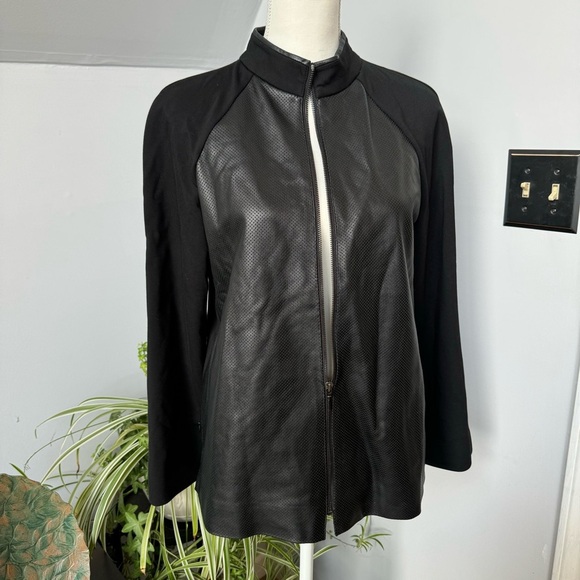 Carlisle Black Leather Mixed Media Jacket w/ Mandarin Collar size 8 - Picture 1 of 7